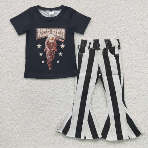 Wild west cowboy black & white jeans girl outfit