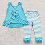 Baby blue stripe ruffle tight pants girls outfit