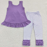 Four colors kids stripe ruffle tight pants outfits