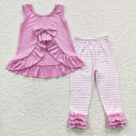 Kids pink ruffle stripe pants outfit