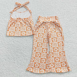 Kids girl floral long pants orange outfit