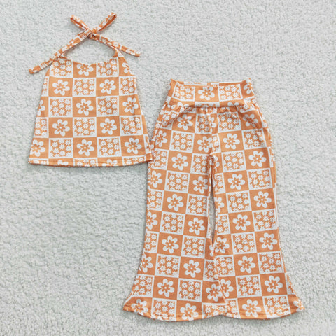 Kids girl floral long pants orange outfit