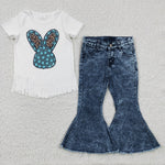 Bunny fringed shirt kids girl denim outfit