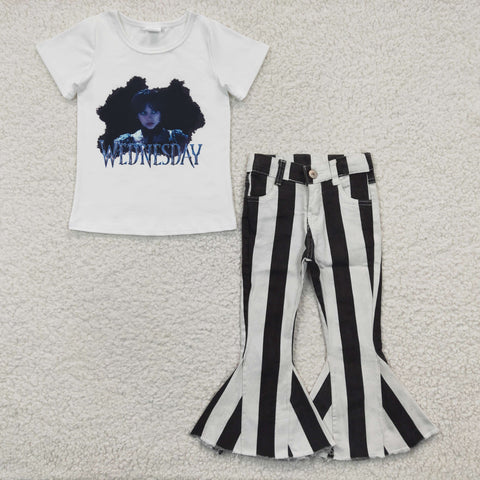 Kids girl wednesday black & white jeans set