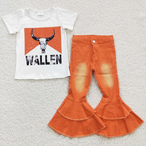 Faded orange bell jeans kids wallen denim set