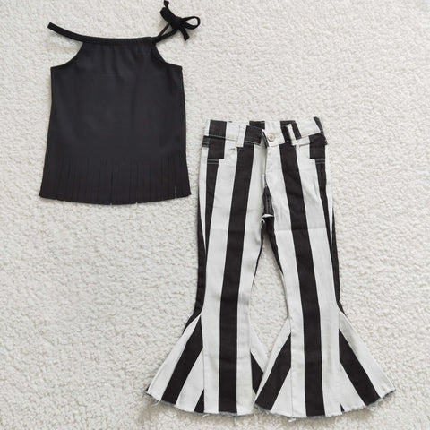 Black and white stripes pants girls jeans outfit