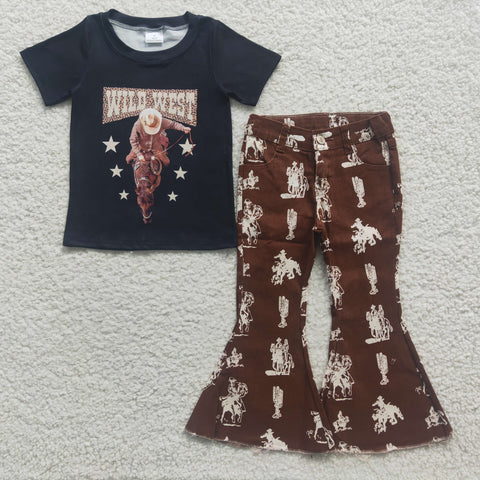 West wild girls cowboy flare jeans outfit