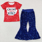 Cowboy take me away girls blue sequined pants set