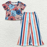 Toddler kids flower striped pants outfit