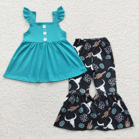 Little girls cow print turquoise western outfit