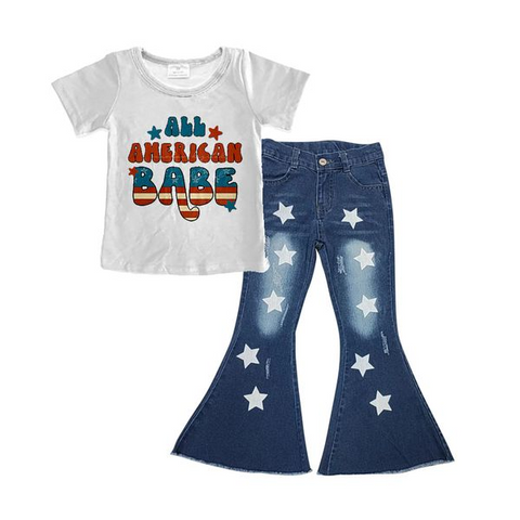 All American babe stars denim jeans outfit