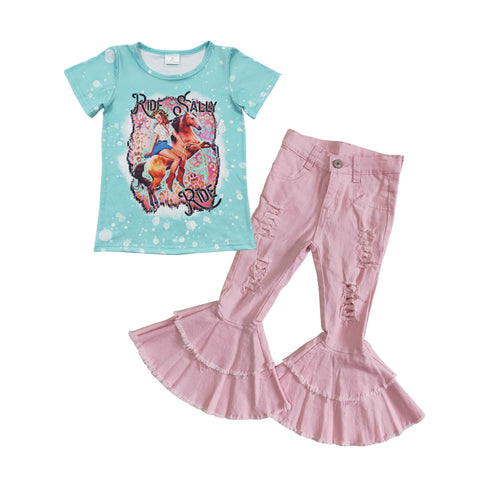 Ride girl kids pink ripped jeans outfit