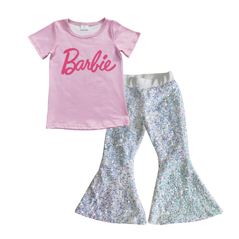 Barbie kids white sequined flare pants outfit