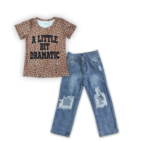 Girls leopard t shirt blue ripped jeans outfit