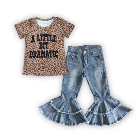 Leopard t shirt bell bottom jeans children set