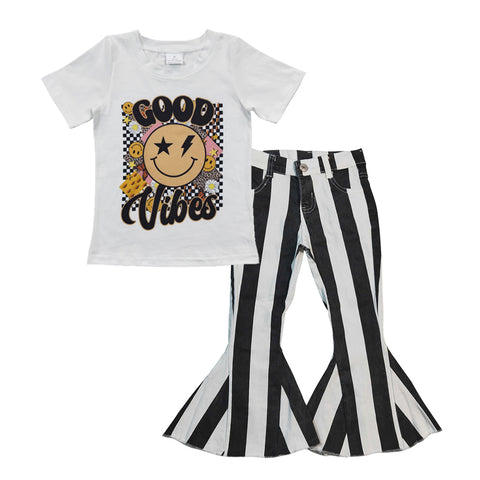 Kids good vibes black and white jeans outfit