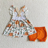 Boutique embroidery girls pumpkin clothing sets children fall clothing outfits