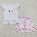 Embroidery bunny little girl shorts set