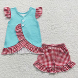 Hello summer watermelon baby girl plaid set