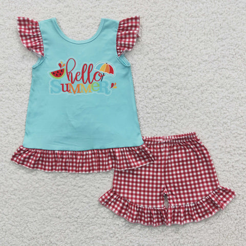 Hello summer watermelon baby girl plaid set