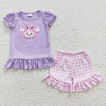 GSSO0135 Crab embroidery girls purple t shirt set-promotion 2024.6.8