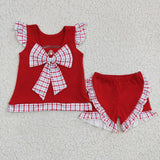 Crab embroidered kids red shorts outfit