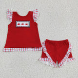 Crab embroidered kids red shorts outfit