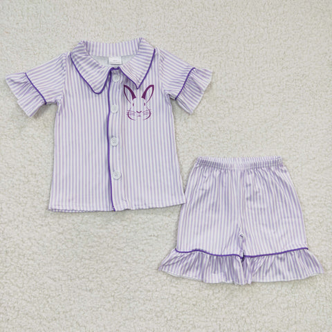 Bunny purple stripe girl pajamas outfit