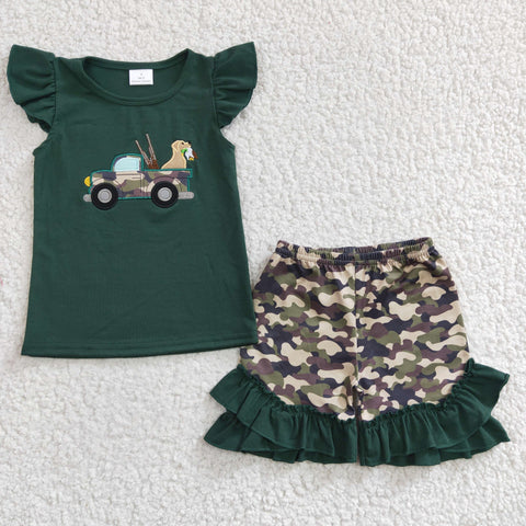Tractor dog green camo girls outfit