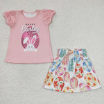 Happy easter eggs baby girl pink set