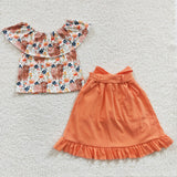 Cow flower off shoulder girls orange set