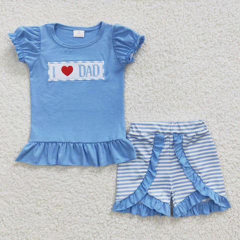 I love dad embroidery kids blue stripe set