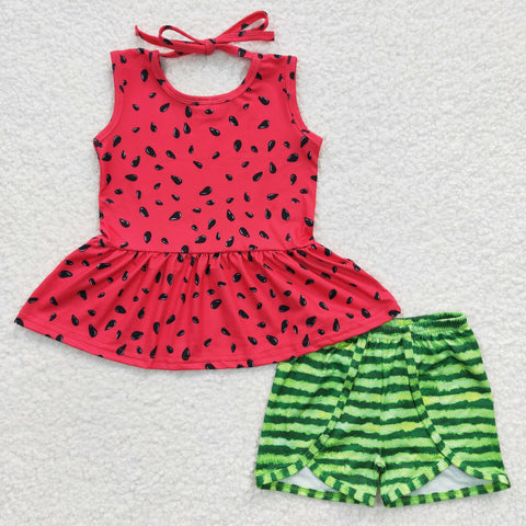 Watermelon red girls shorts summer set