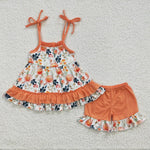 GSSO0194 Strap top girls floral ruffle set-promotion 2024.6.8