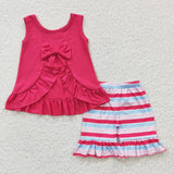 Baby solid top girls striped shorts set