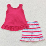 Baby solid top girls striped shorts set