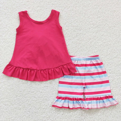 Baby solid top girls striped shorts set