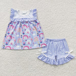 GSSO0214 Baby girls rainbow purple shorts set-promotion 2024.6.29