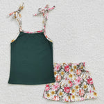 Girls green strap top floral set