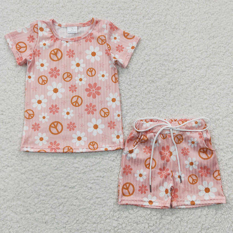 Girls pink floral shorts set