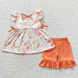 Embroidery mama's girl floral orange set