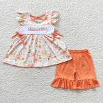 Embroidery mama's girl floral orange set