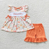 Embroidery mama's girl floral orange set