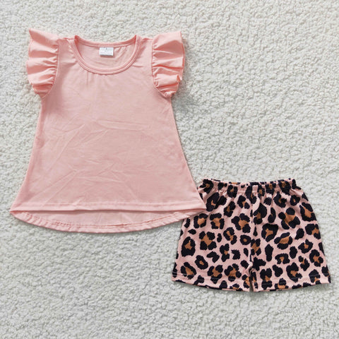 Pink leopard shorts girl set