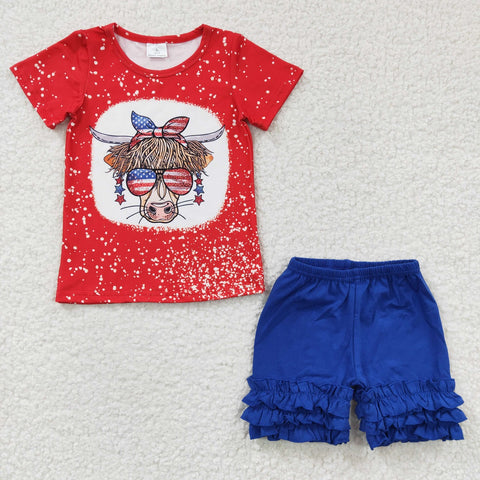 Blue ruffle shorts girls clothing summer set