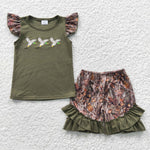 Three duck embroidery baby girls camo outfit