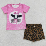 Moody heifer pink shirt girls denim leopars shorts set