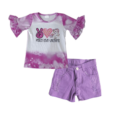 Unicorn kids purple denim shorts outfit