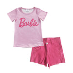 Barbie ripped shorts kids summer set