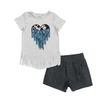 Heart white shirt black shorts kids summer set